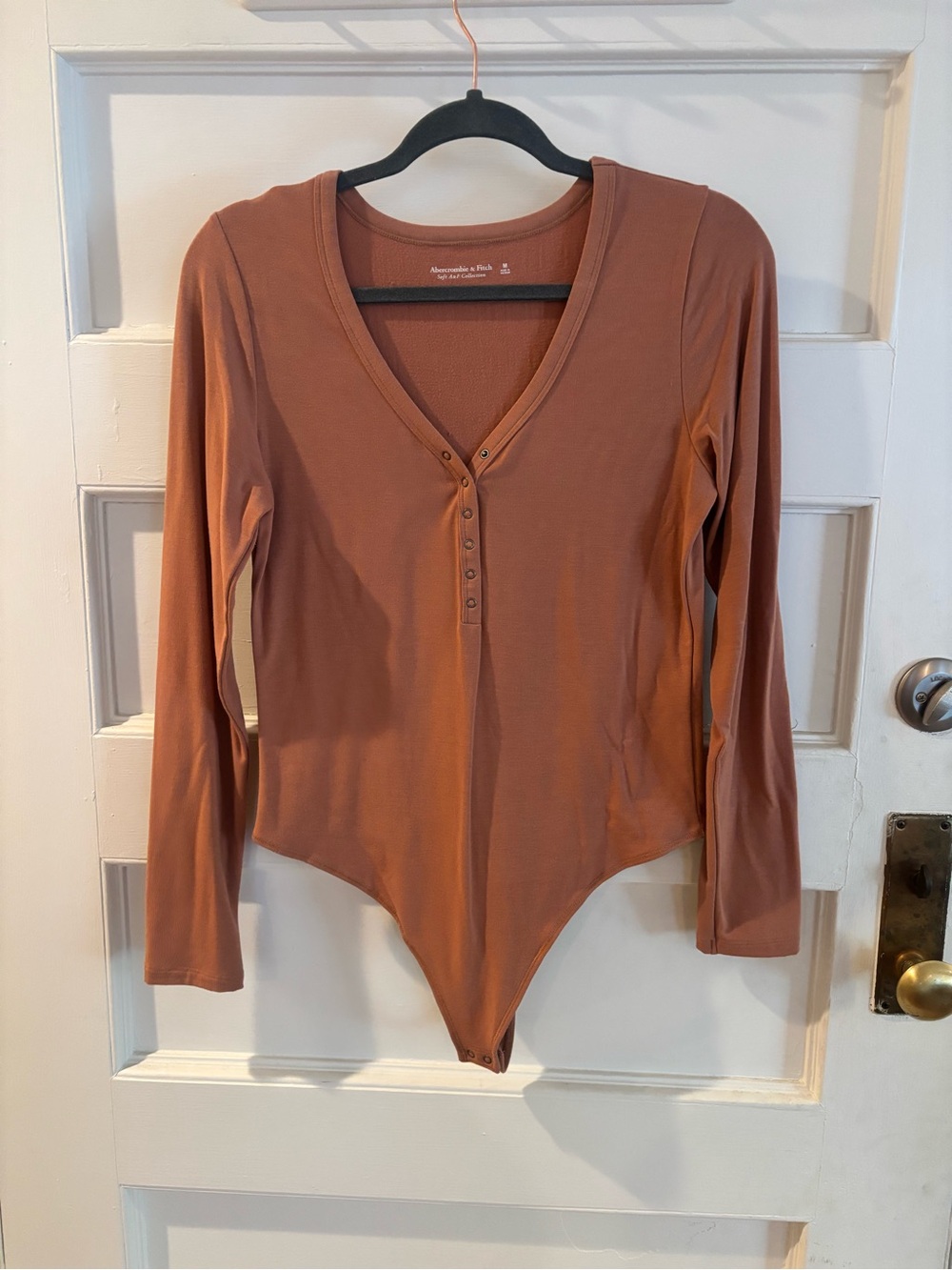 Abercrombie & Fitch Rust Long-Sleeve V-Neck Snap Bodysuit